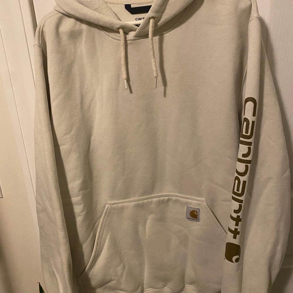 Carhartt Men’s Cream Pullover Hoodie with Sleeve Logo